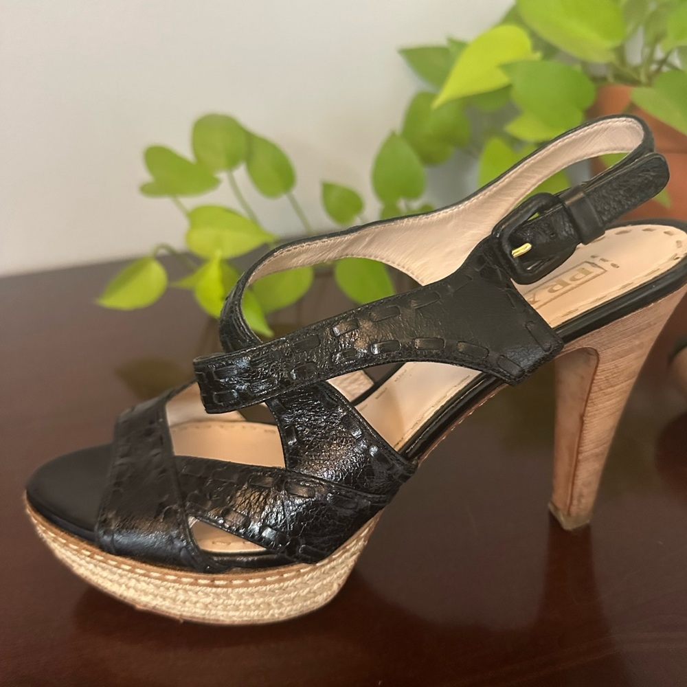 Prada Black Strappy Wedge Heels - Picture 7 of 16